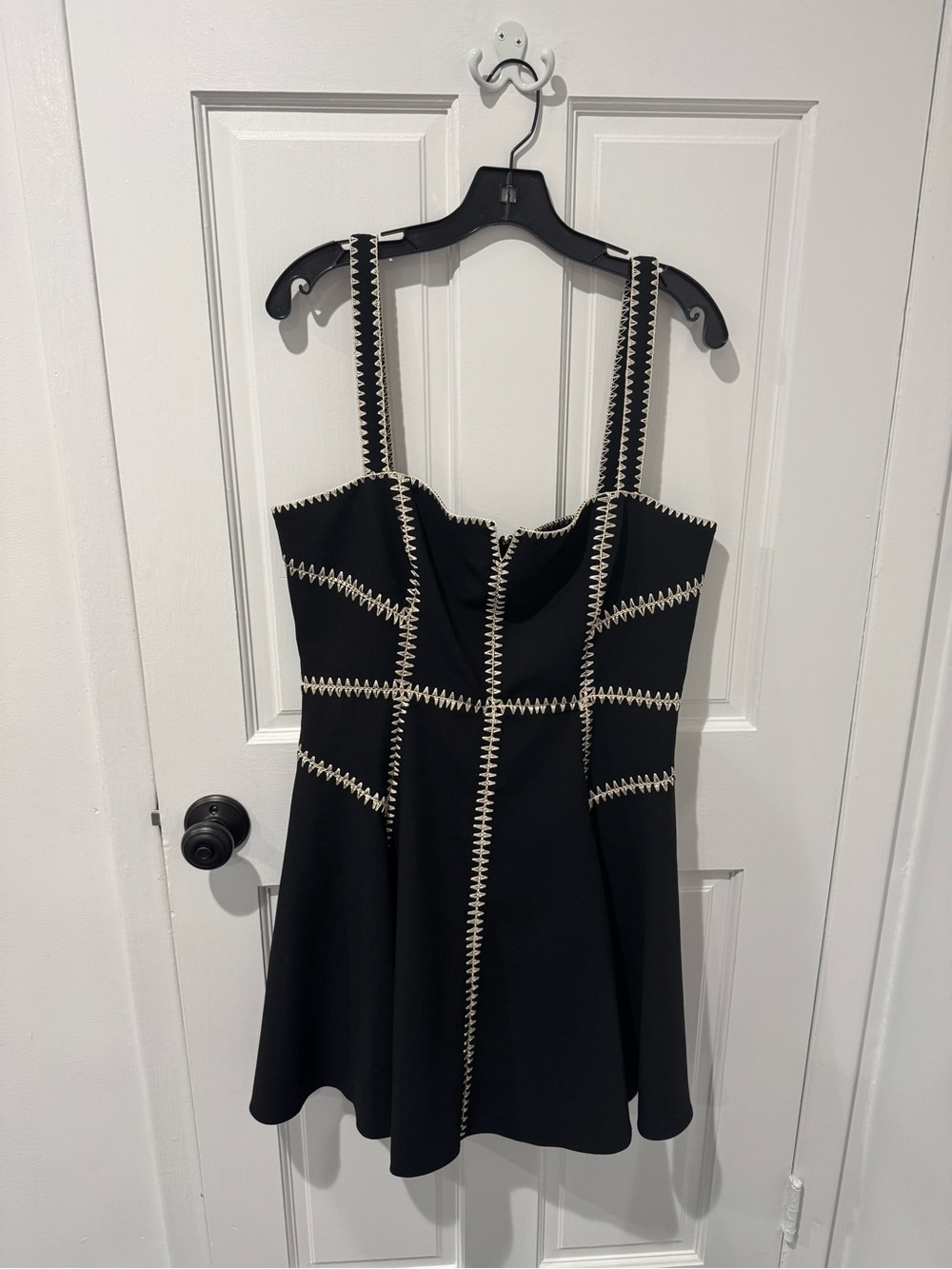 NWT Cinq a Sept “Jelena” black mini dress with contrast stitching.